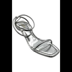 Aldo Women's Dime Strappy Ankle Wrap Dress Sandals Silver - Medium